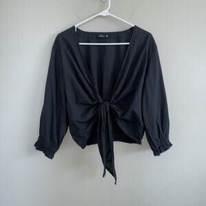 Phool Women’s Cotton Front Tie Blouse Top Tunic Black Size XL Cotton 3/4 Sleeve